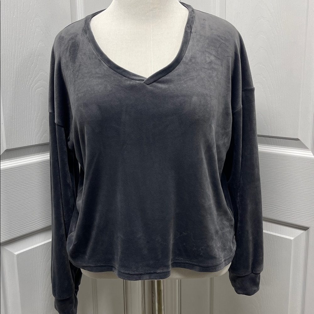 Tranquil & True Cropped Gray V-Neck Velour Top Size Large